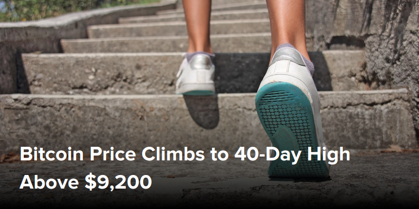 Bitcoin Price Climbs to 40-Day High Above $9,200